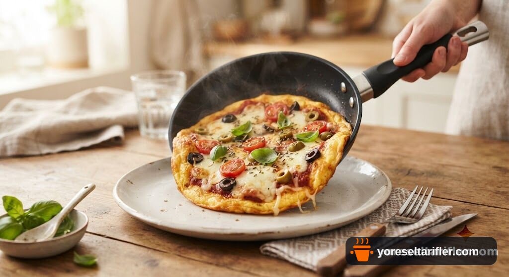 Omlet Üzerine Soslu Zeytinli Pizza Tarifi — Adım 5