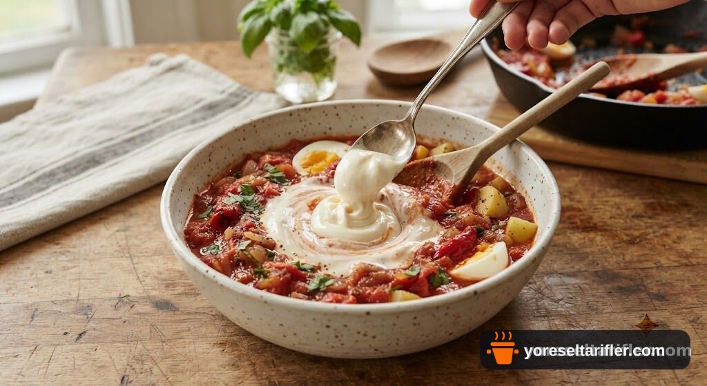 Patatesli Yumurtalı Domates Sosu Tarifi — Adım 4