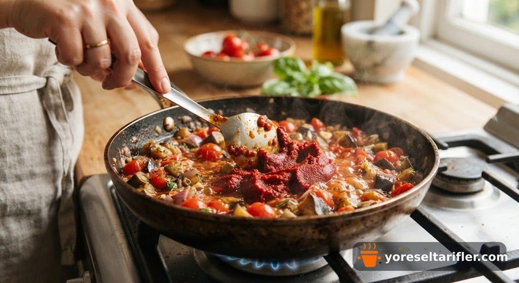 Patlıcanlı Domatesli Yaz Makarnası Tarifi — Adım 3
