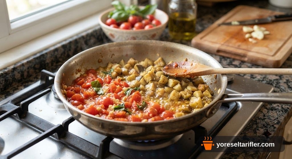 Patlıcanlı Domatesli Yaz Makarnası Tarifi — Adım 5
