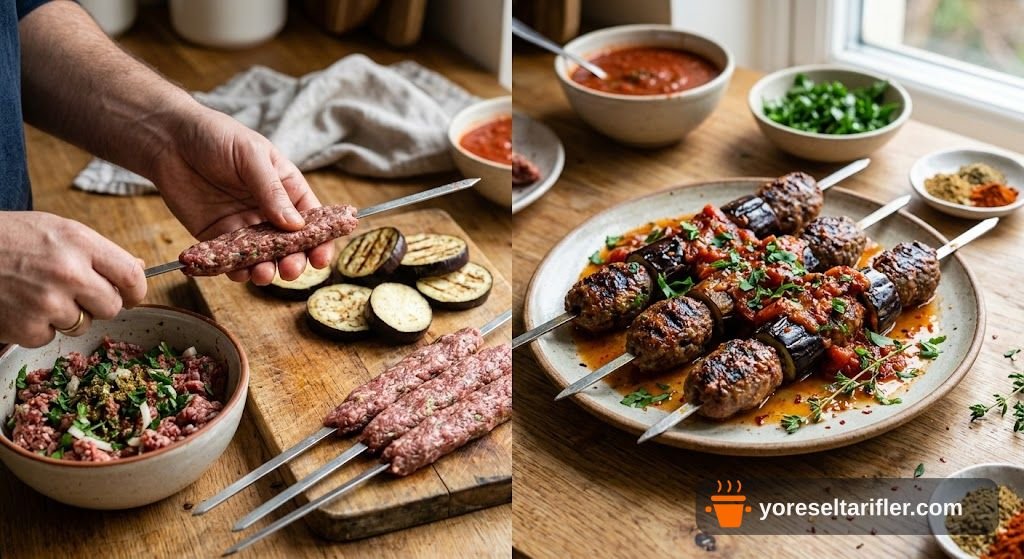 Patlıcanlı Şiş Köfte Soslu Tarifi — Adım 3