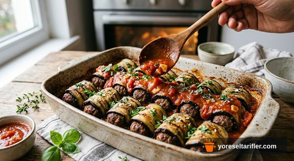 Patlıcanlı Şiş Köfte Soslu Tarifi — Adım 7