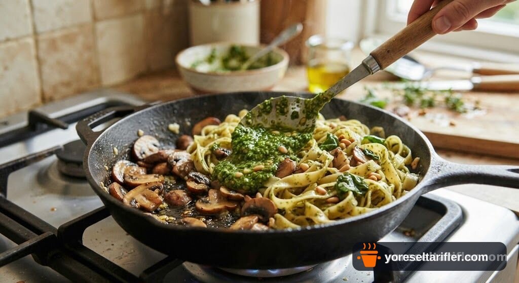 Pesto Soslu Mantarlı Erişte Tarifi — Adım 4