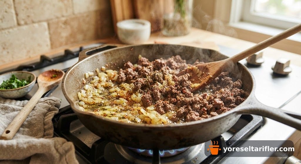 Peynirli Kıymalı Fırın Makarna Tarifi — Adım 1