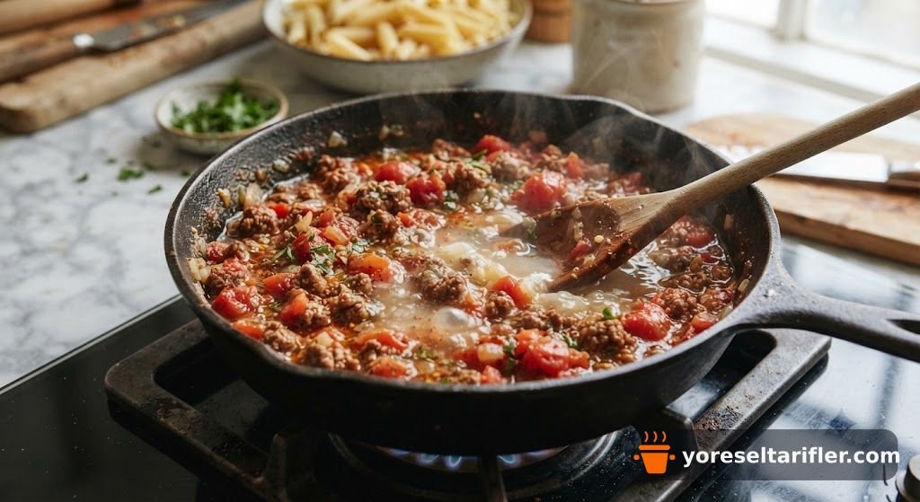 Peynirli Kıymalı Fırın Makarna Tarifi — Adım 3