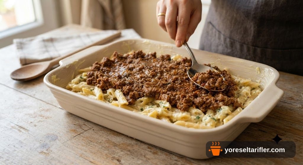Peynirli Kıymalı Fırın Makarna Tarifi — Adım 6