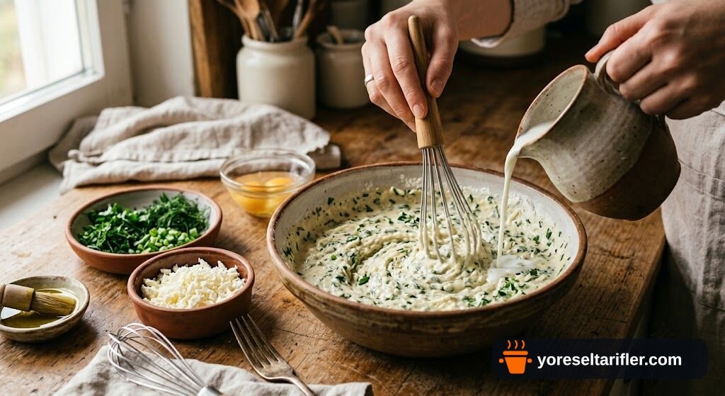 Peynirli Otlu Pankek Akıtma Tarifi — Adım 2