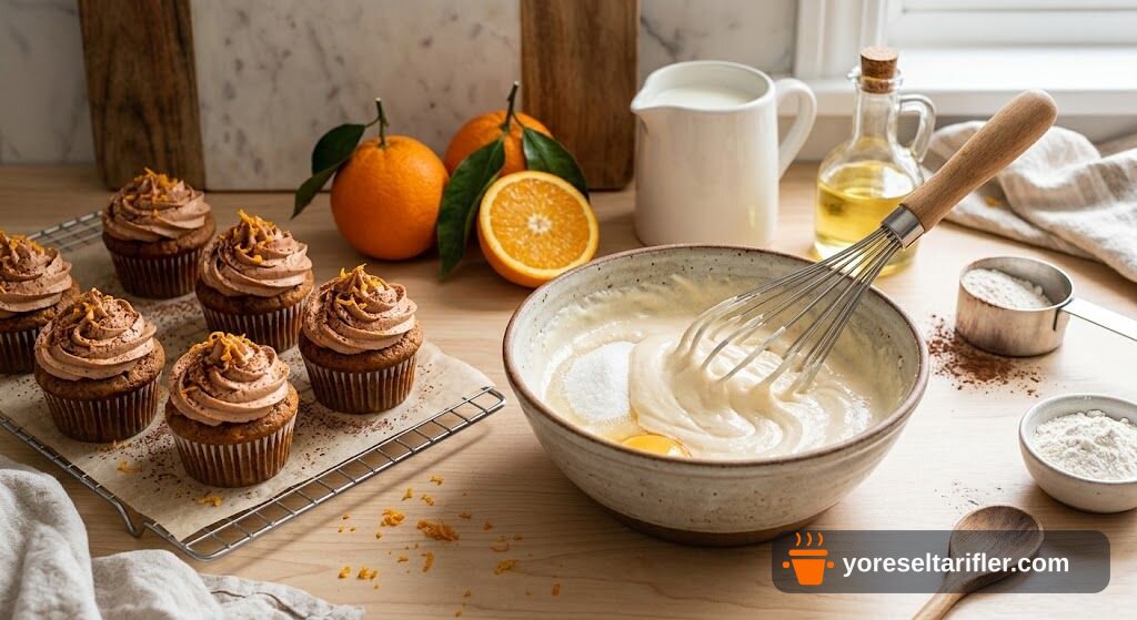 Portakallı Kakaolu Yumuşak Cupcake Tarifi — Adım 1