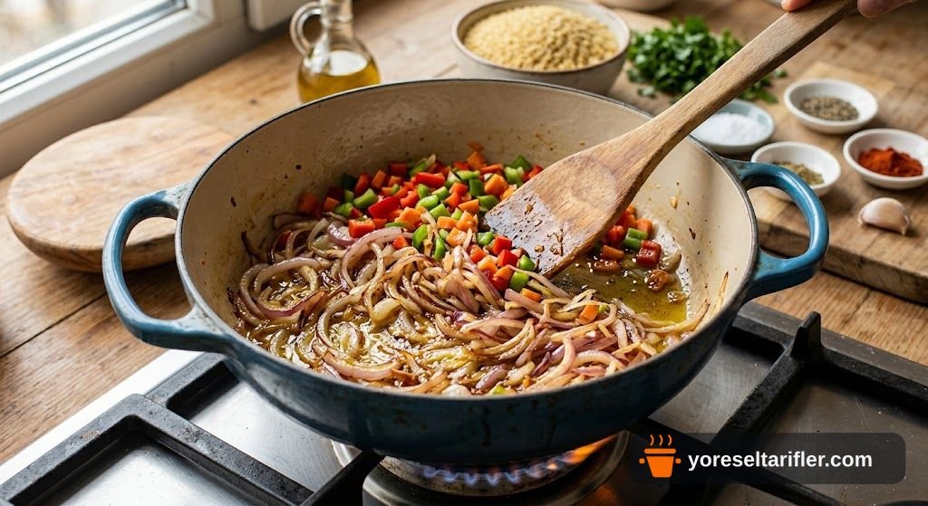 Renkli Sebzeli Bulgur Pilavı Tarifi — Adım 1