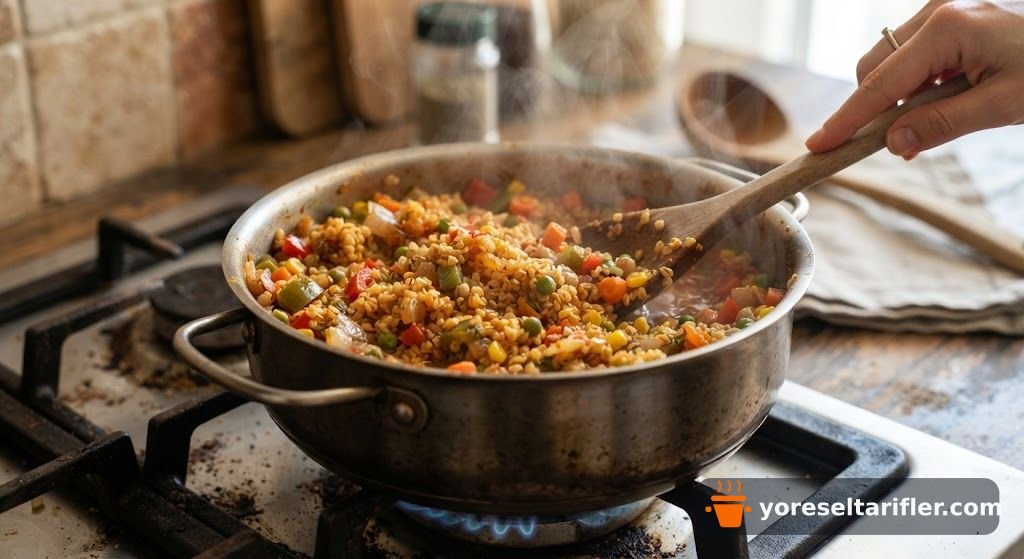 Renkli Sebzeli Bulgur Pilavı Tarifi — Adım 8