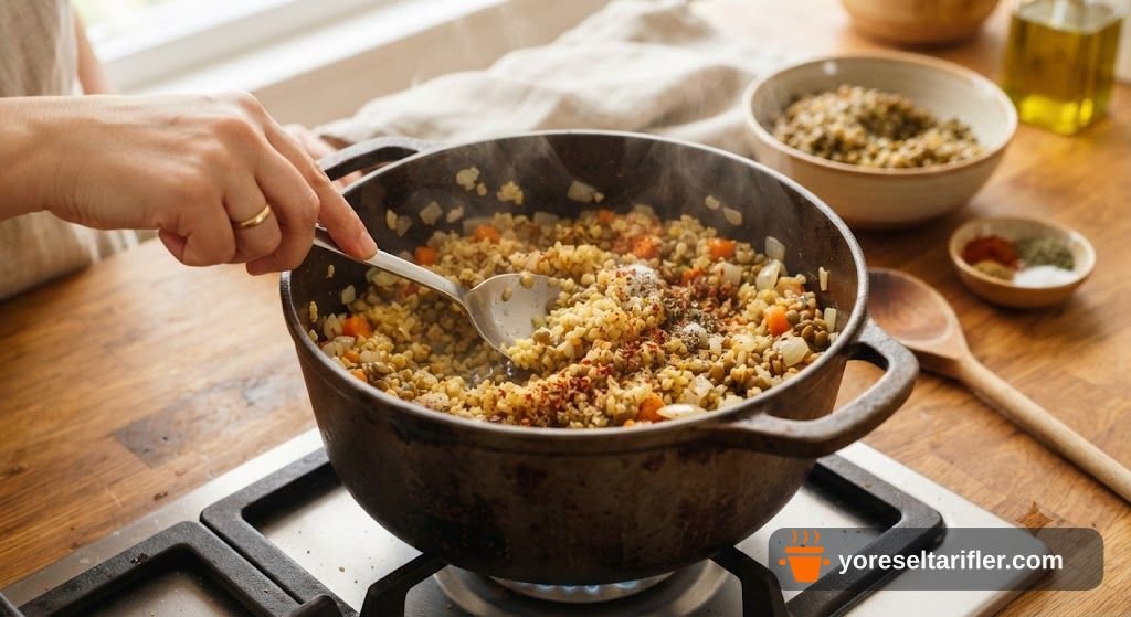 Sağlıklı Yeşil Mercimekli Bulgur Pilavı Tarifi — Adım 3