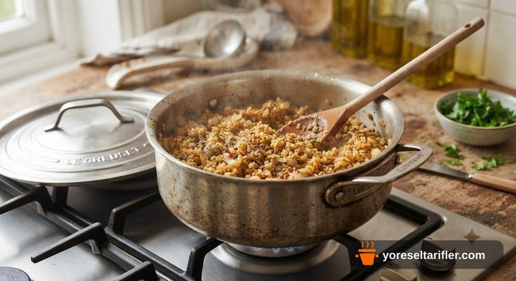 Sağlıklı Yeşil Mercimekli Bulgur Pilavı Tarifi — Adım 4