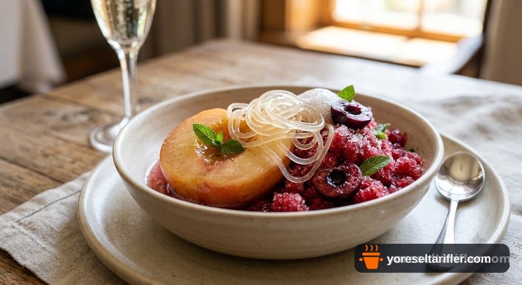 Şampanyalı Poşe Şeftali ve Kirazlı Granita Tarifi — Adım 10