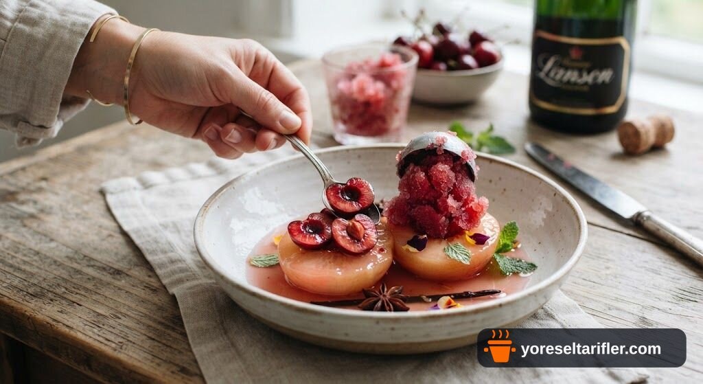 Şampanyalı Poşe Şeftali ve Kirazlı Granita Tarifi — Adım 13