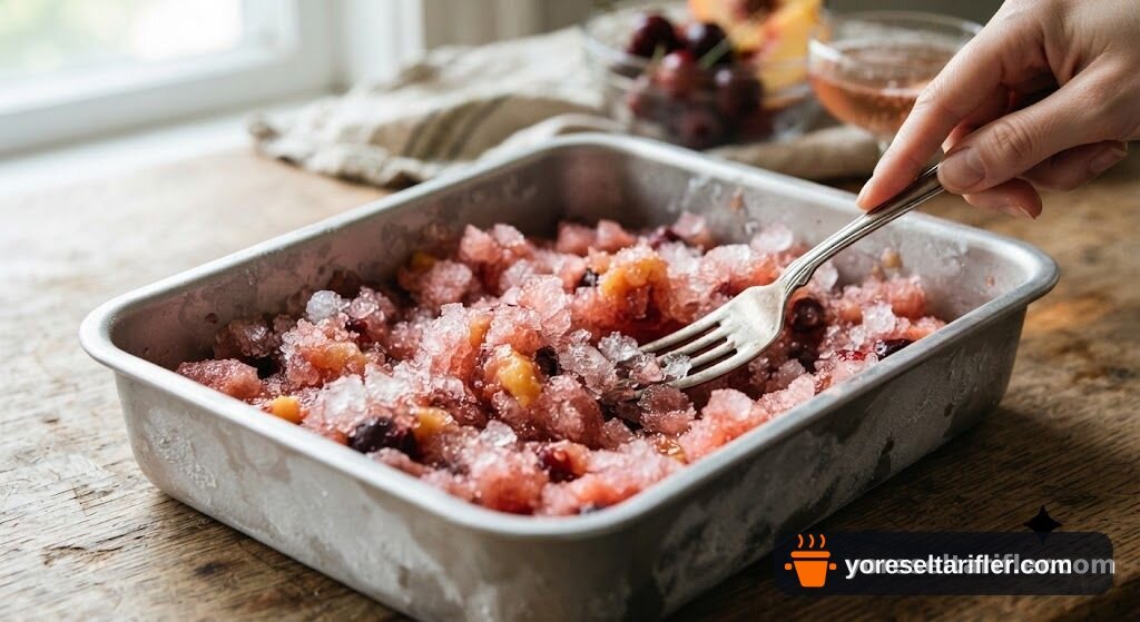 Şampanyalı Poşe Şeftali ve Kirazlı Granita Tarifi — Adım 6