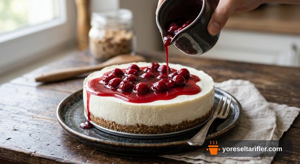Şekersiz Vişneli Pişmeyen Cheesecake Tarifi — Adım 9