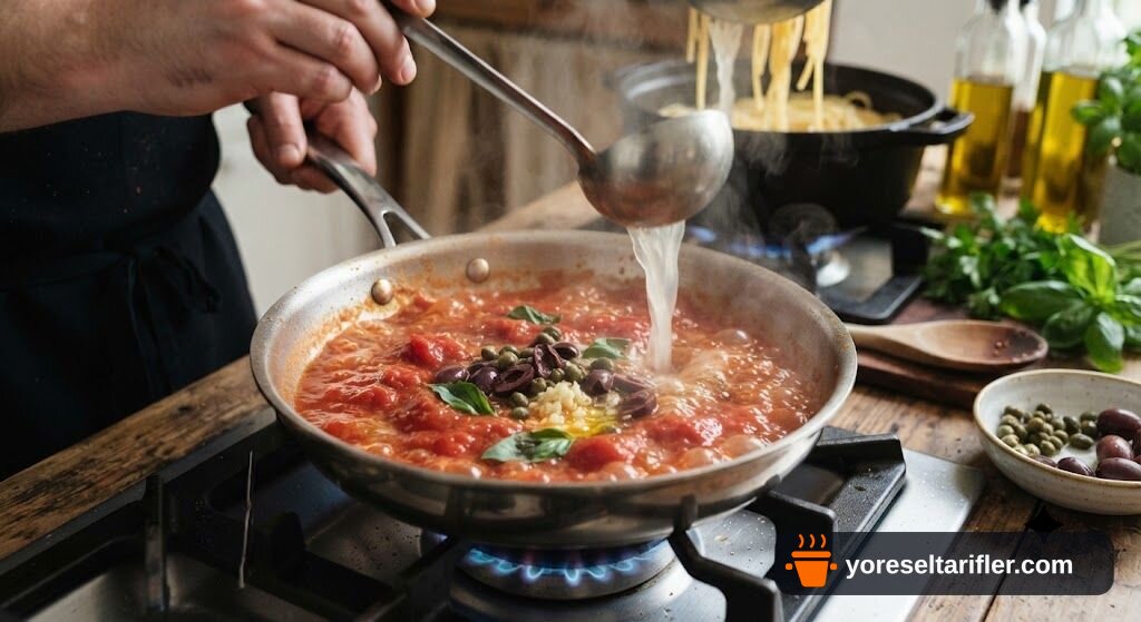 Spagetti Puttanesca Soslu Makarna Tarifi — Adım 4