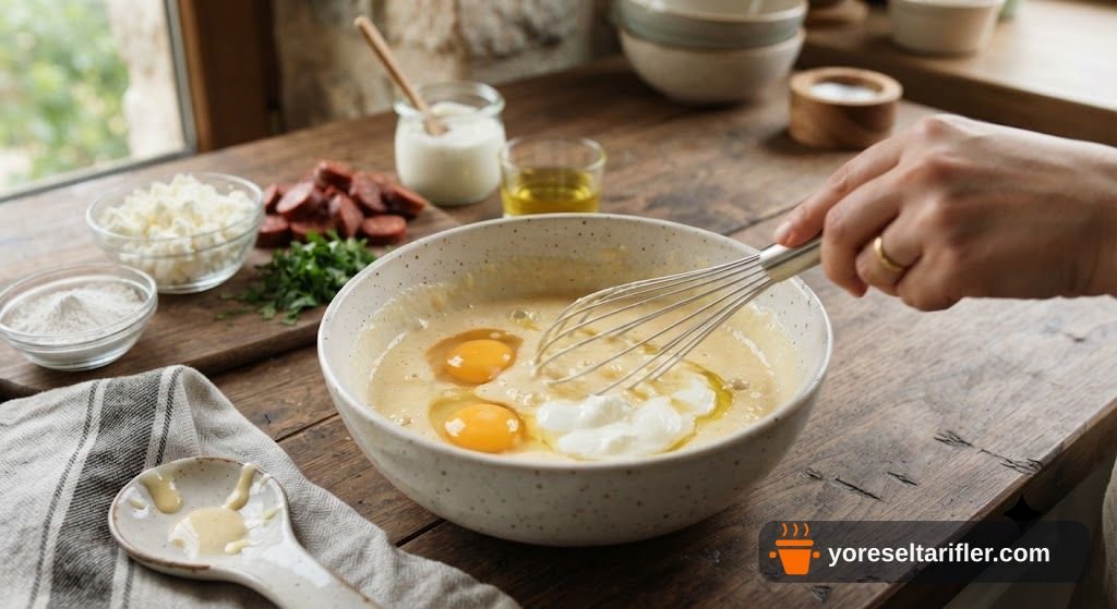 Sucuklu Peynirli Kahvaltılık Pankek Tarifi — Adım 1