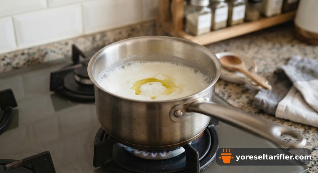 Süt Sosunda Pişen Burgu Makarna Tarifi — Adım 1