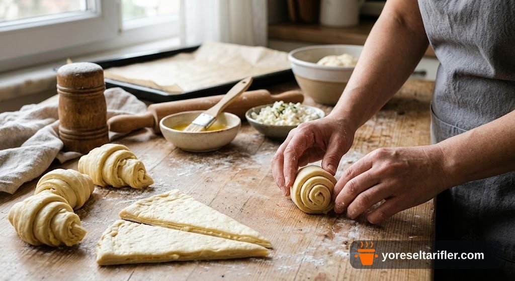 Tereyağı ve Peynirli Kruvasan Poğaça Tarifi — Adım 9