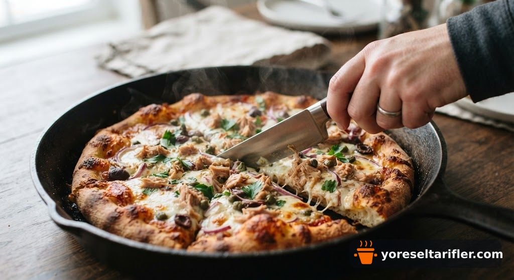 Ton Balıklı Döküm Tavada Pizza Tarifi — Adım 10