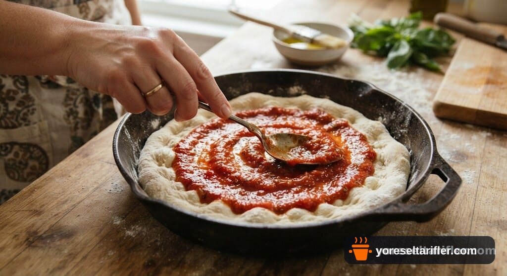 Ton Balıklı Döküm Tavada Pizza Tarifi — Adım 5