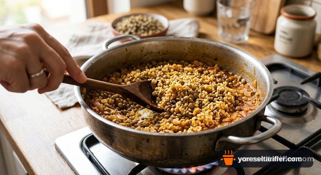 Yeşil Mercimekli Bulgur Pilavı Tarifi — Adım 3