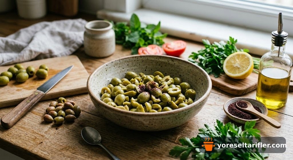 Yeşil Zeytin ve Sumaklı Salata Tarifi — Adım 1