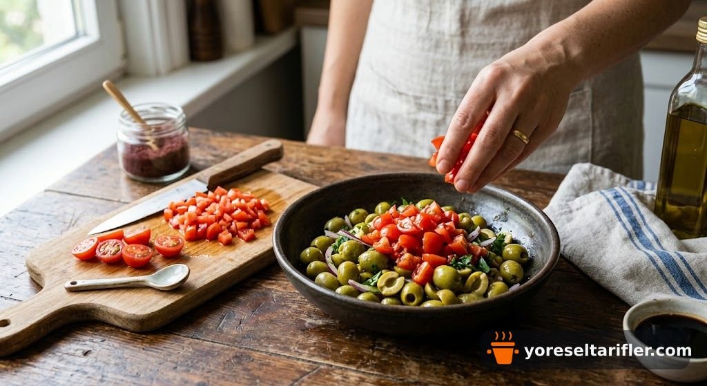 Yeşil Zeytin ve Sumaklı Salata Tarifi — Adım 2