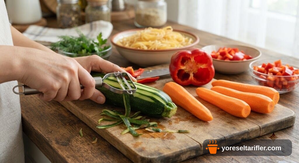 Yoğurtlu Sebzeli Erişte Salatası Tarifi — Adım 1