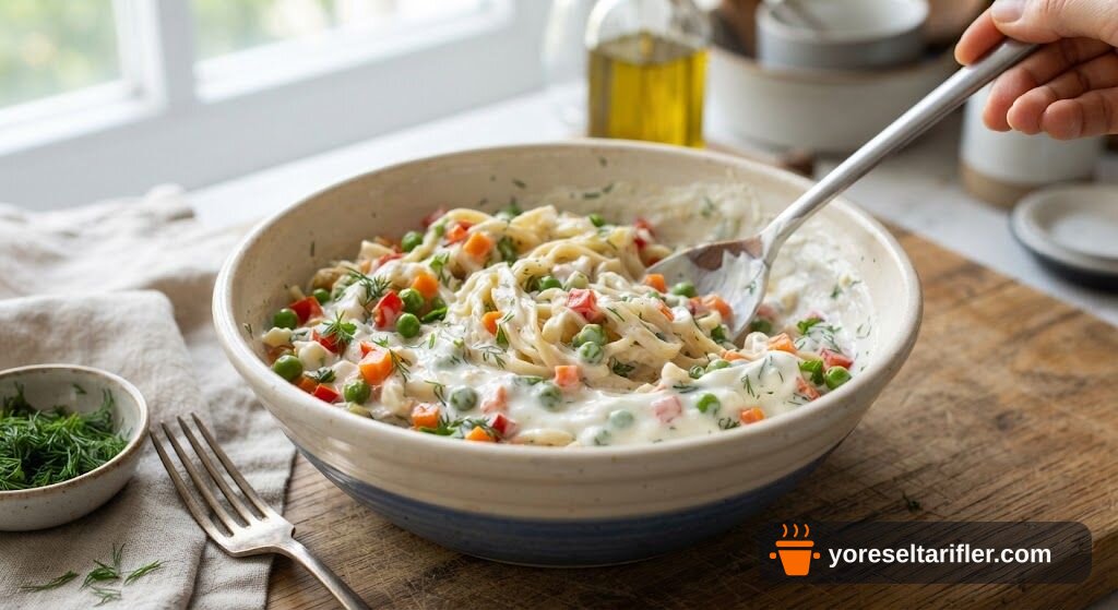 Yoğurtlu Sebzeli Erişte Salatası Tarifi — Adım 5
