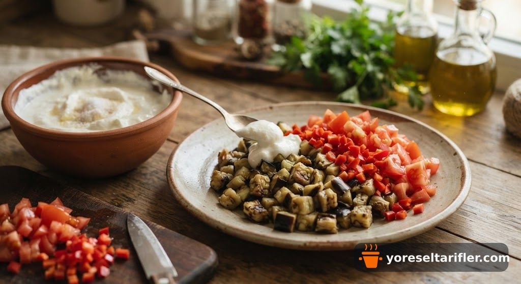 Yoğurtlu Tereyağlı Köz Patlıcan Salatası Tarifi — Adım 1
