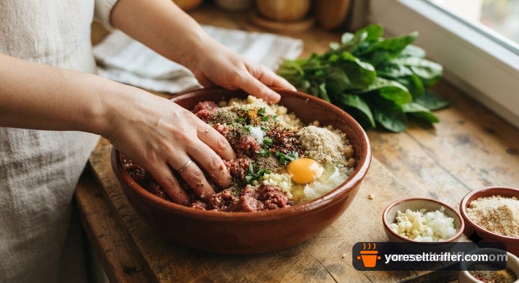 Yumuşacık Ispanak Yatağında Top Köfte Tarifi — Adım 1