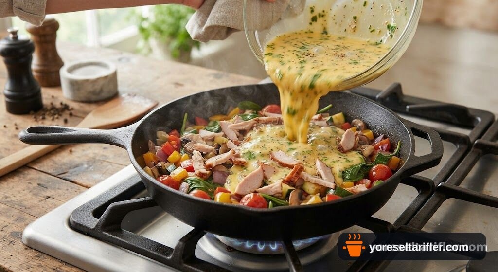 Yumuşacık Ispanaklı Hindi Fümeli Omlet Tarifi — Adım 4