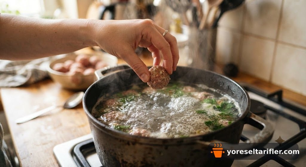 Yumuşacık Mini Köfteli Erişteli Nohutlu Çorba Tarifi — Adım 3