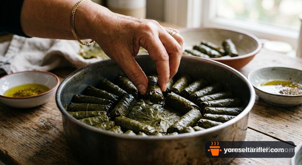 Zeytinyağlı Kuş Üzümü Fıstıklı Yaprak Sarması Tarifi — Adım 4