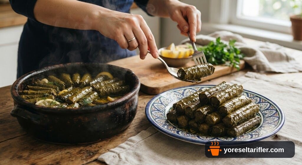 Zeytinyağlı Kuş Üzümü Fıstıklı Yaprak Sarması Tarifi — Adım 5